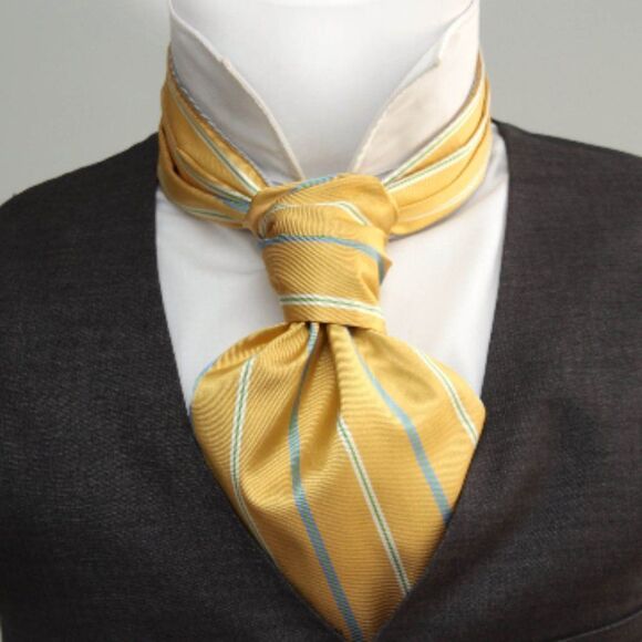 Men's‎ Cravat Ascot Yellow Grey Reversible 100%Silk Gift Box A115 - Picture 10 of 11